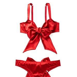 Victoria’s Secret Satin True Red Bow Cut Out Mesh Bra